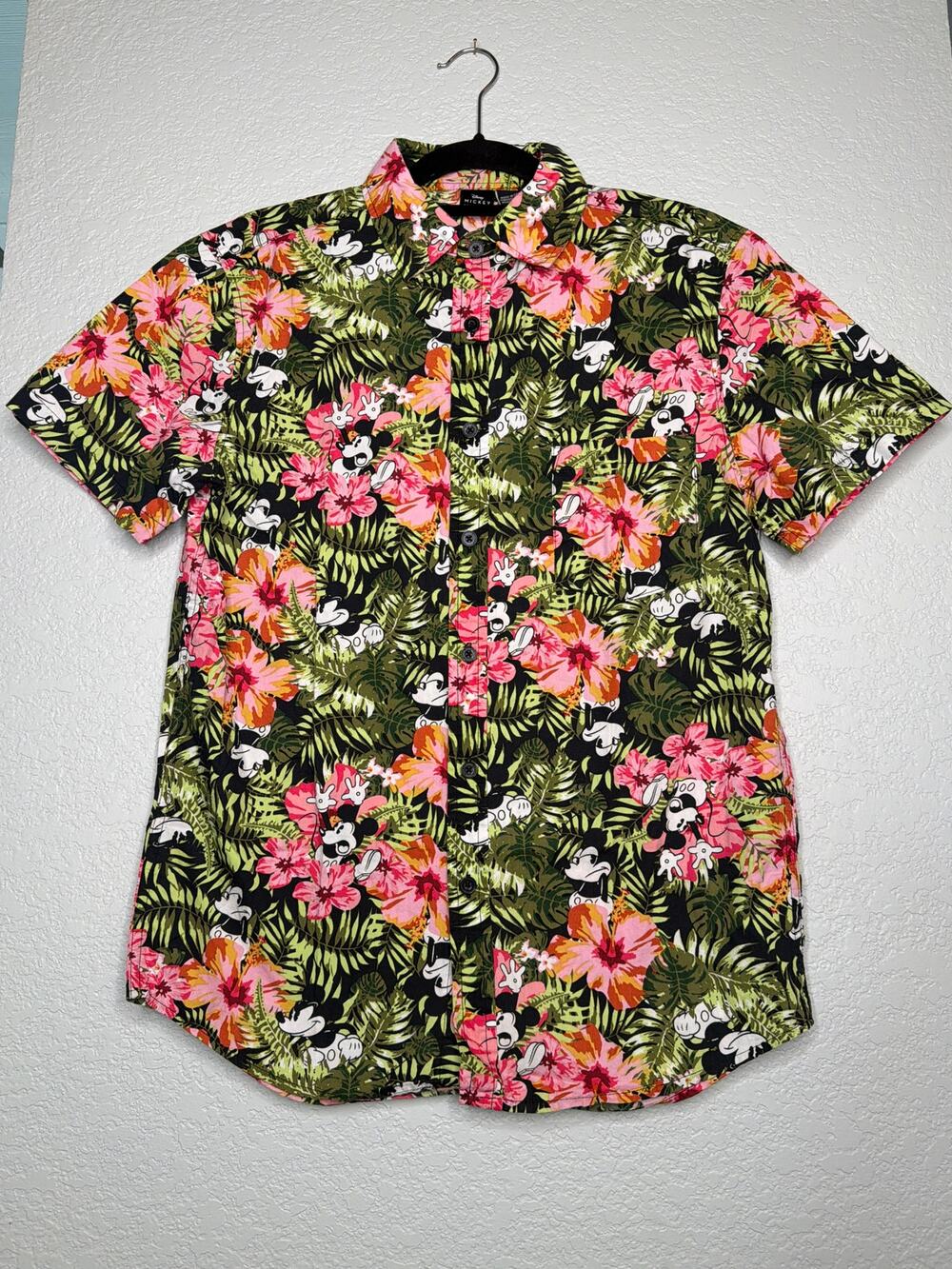 Disney Mickey Mouse Tropical Floral Button-Up Shirt | 100% Cotton | Small